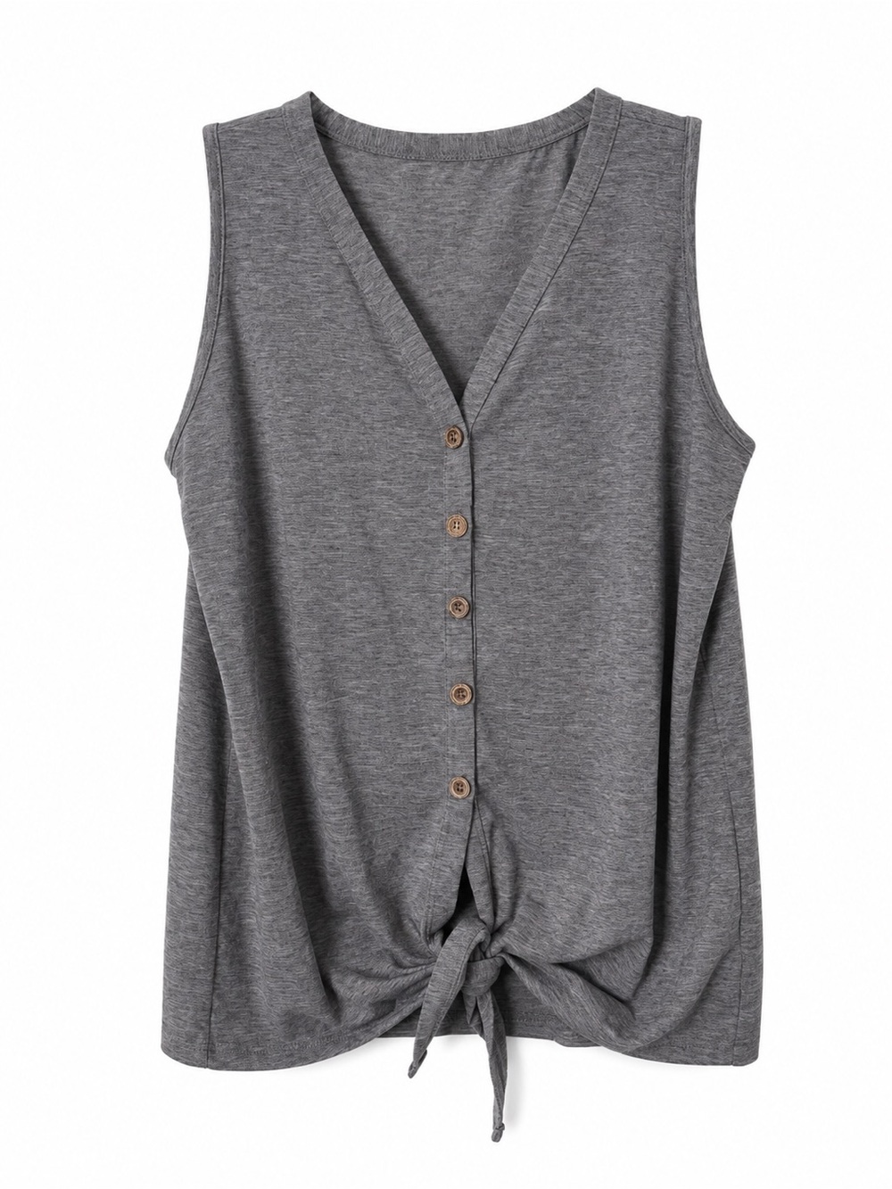 Women’s Sleeveless V-Neck Button Front Tie Top - Gray